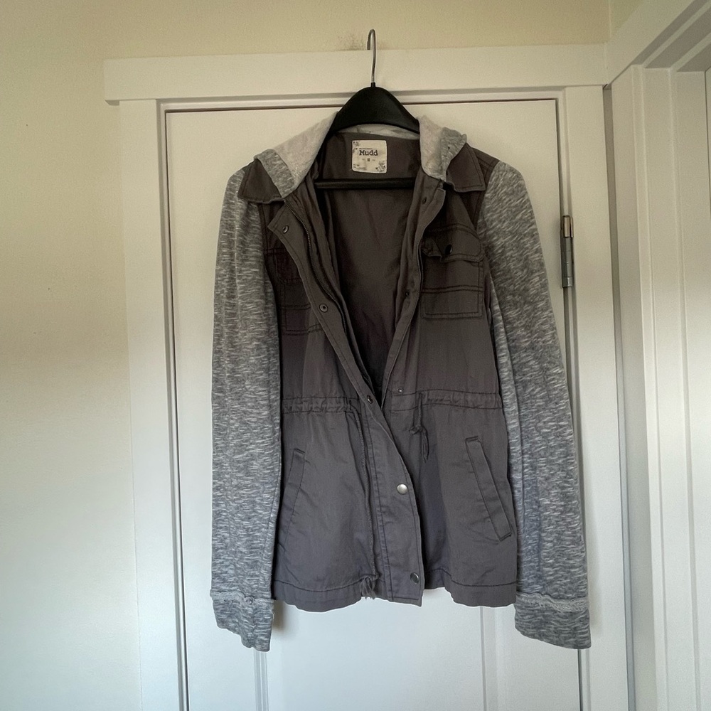 Grey Y2K zip up jacket with hood